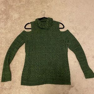 Green cowl neck cold shoulder sweater